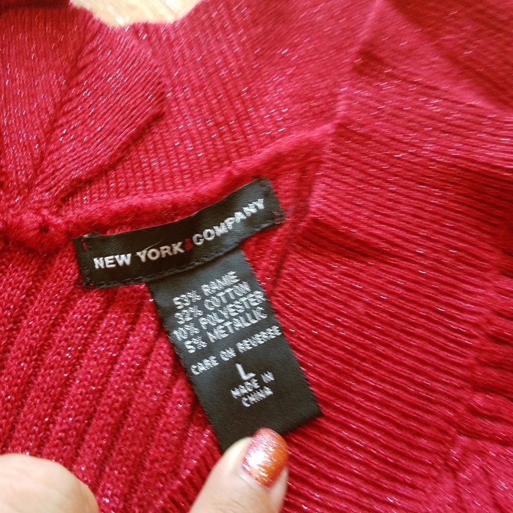 NY&Company Red VNeck Holiday Sparkle Sweater-Large - Picture 5 of 8